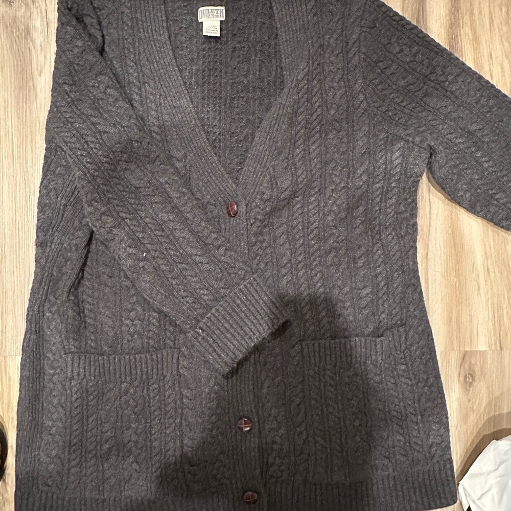 Duluth Trading Co Charcoal Cable Knit Cardigan